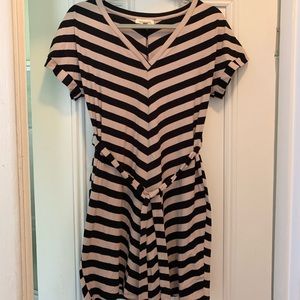 Cream and Black Striped Monteau Dress